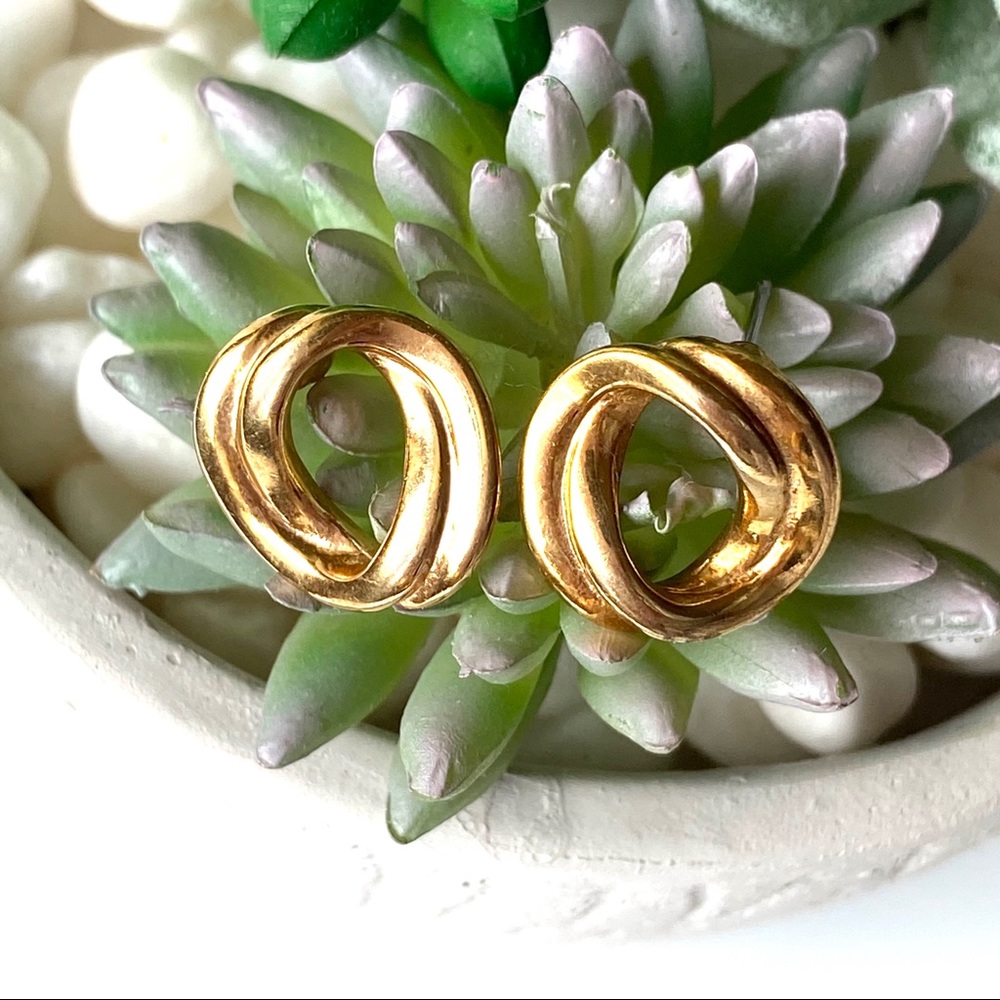 Vintage Interlocking Circular Gold Tone Earrings
